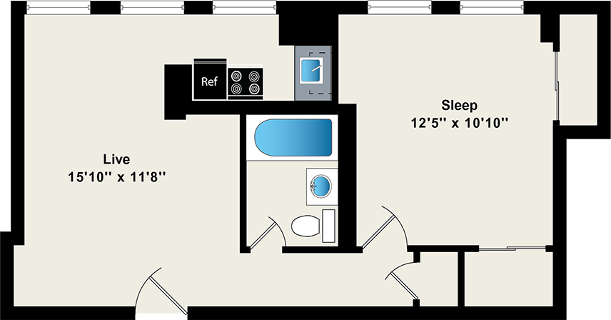 One Bedroom Floor Plan at Reside on Wellington